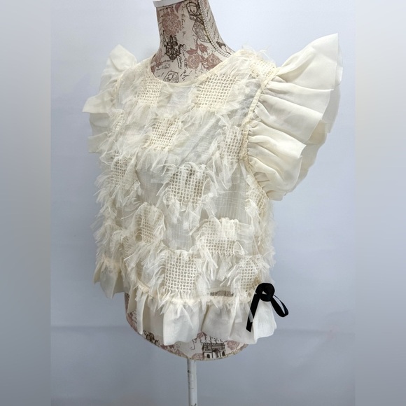 &MERCI Elegant Ivory Ruffle Blouse size L - Picture 8 of 15